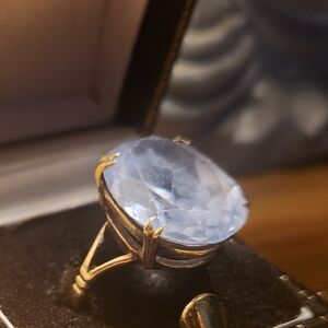 Vintage Blue Topaz Set Yellow Gold Ring